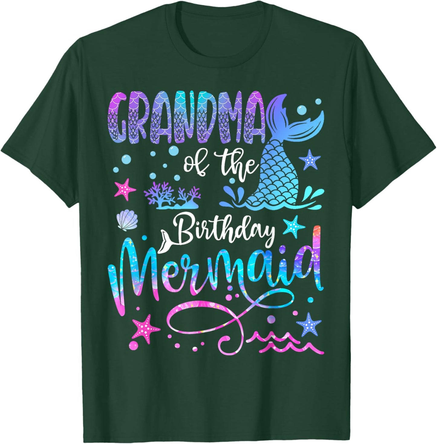 Grandma of The Birthday Mermaid Matching 1St Birthday Girl T-Shirt - T-Shirt | Forest