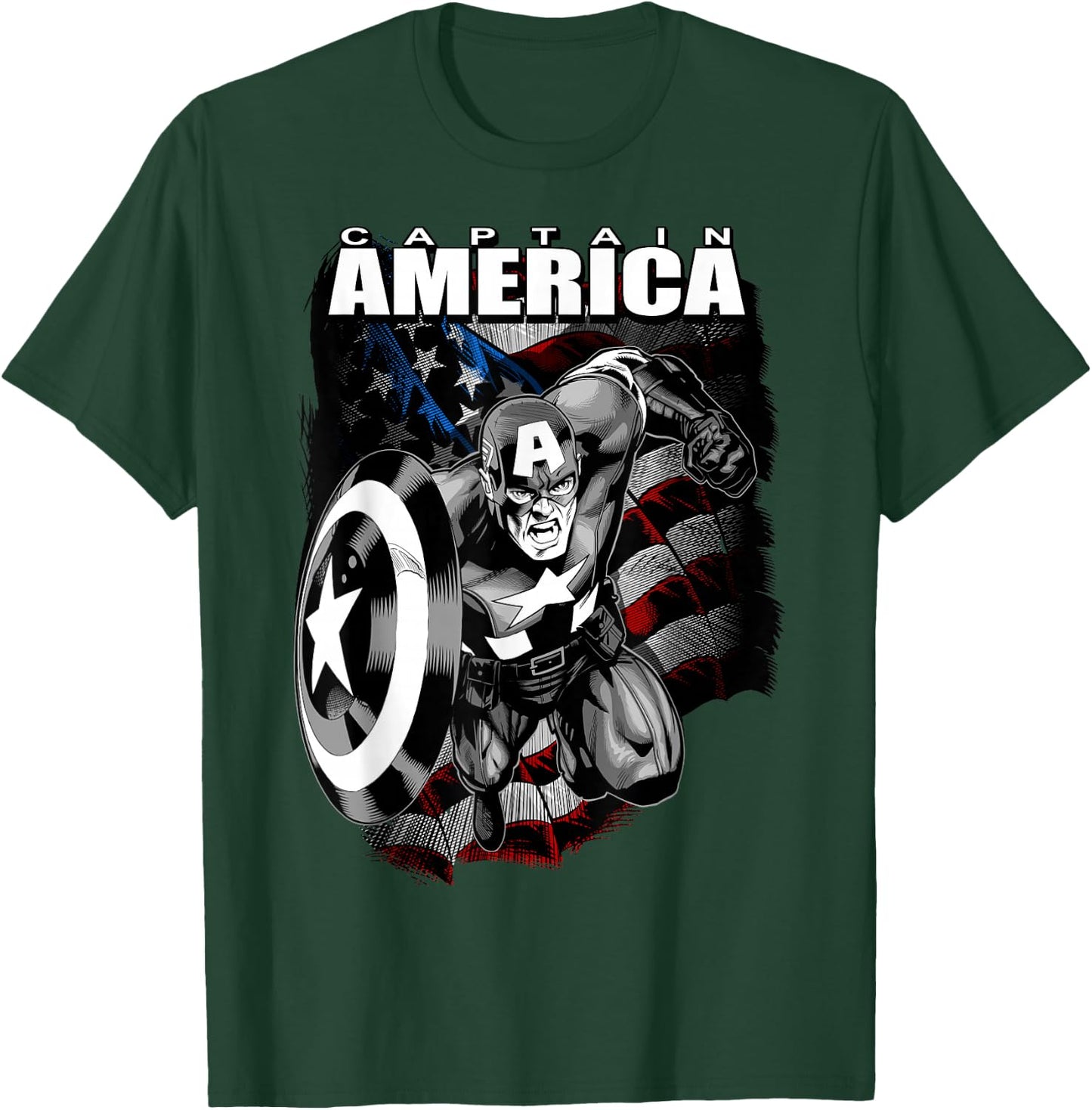 Marvel 4th of July Captain America Distressed Flag Poster Small T-Shirt - T-Shirt | Forest