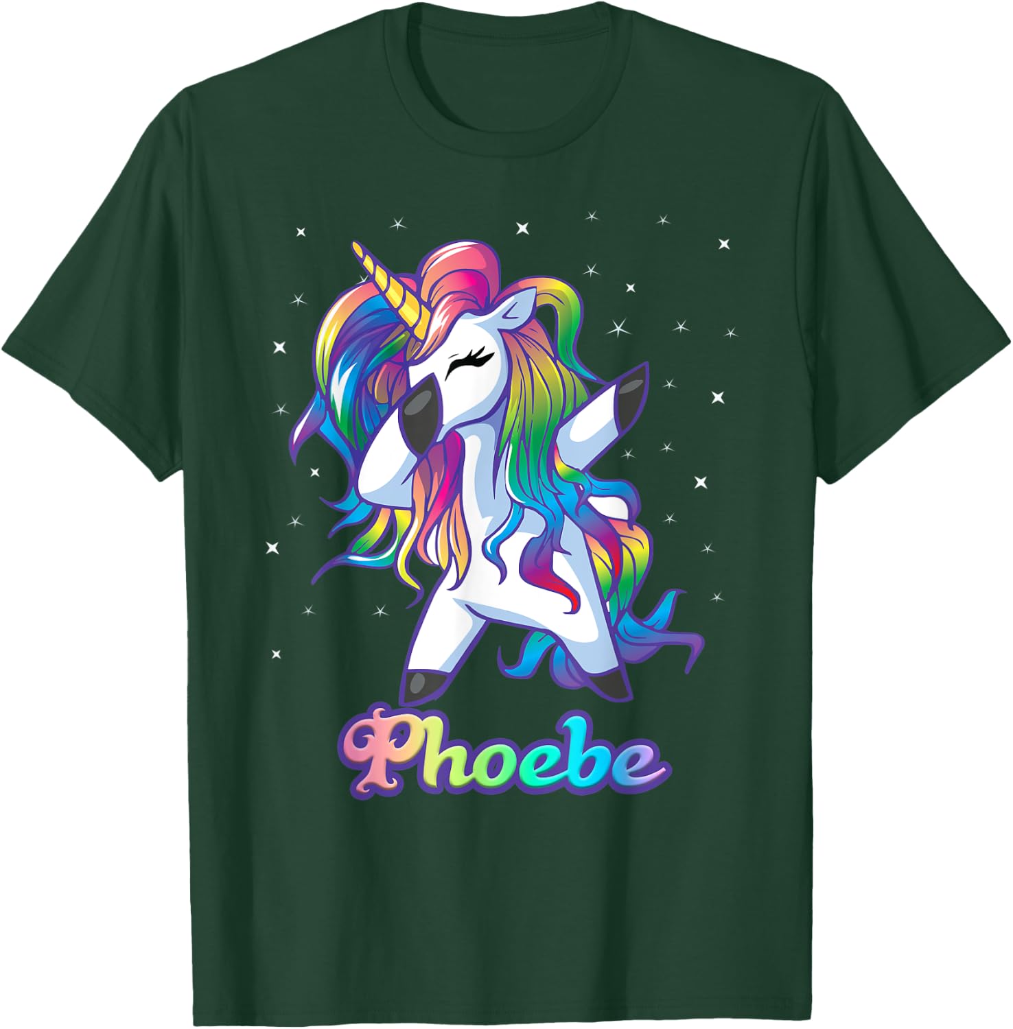 PHOEBE Name Personalized Custom Rainbow Unicorn Dabbing T-Shirt - T-Shirt | Forest