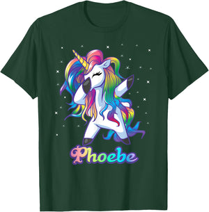PHOEBE Name Personalized Custom Rainbow Unicorn Dabbing T-Shirt - T-Shirt | Forest