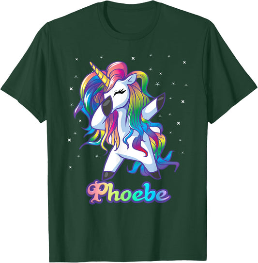 PHOEBE Name Personalized Custom Rainbow Unicorn Dabbing T-Shirt - T-Shirt | Forest