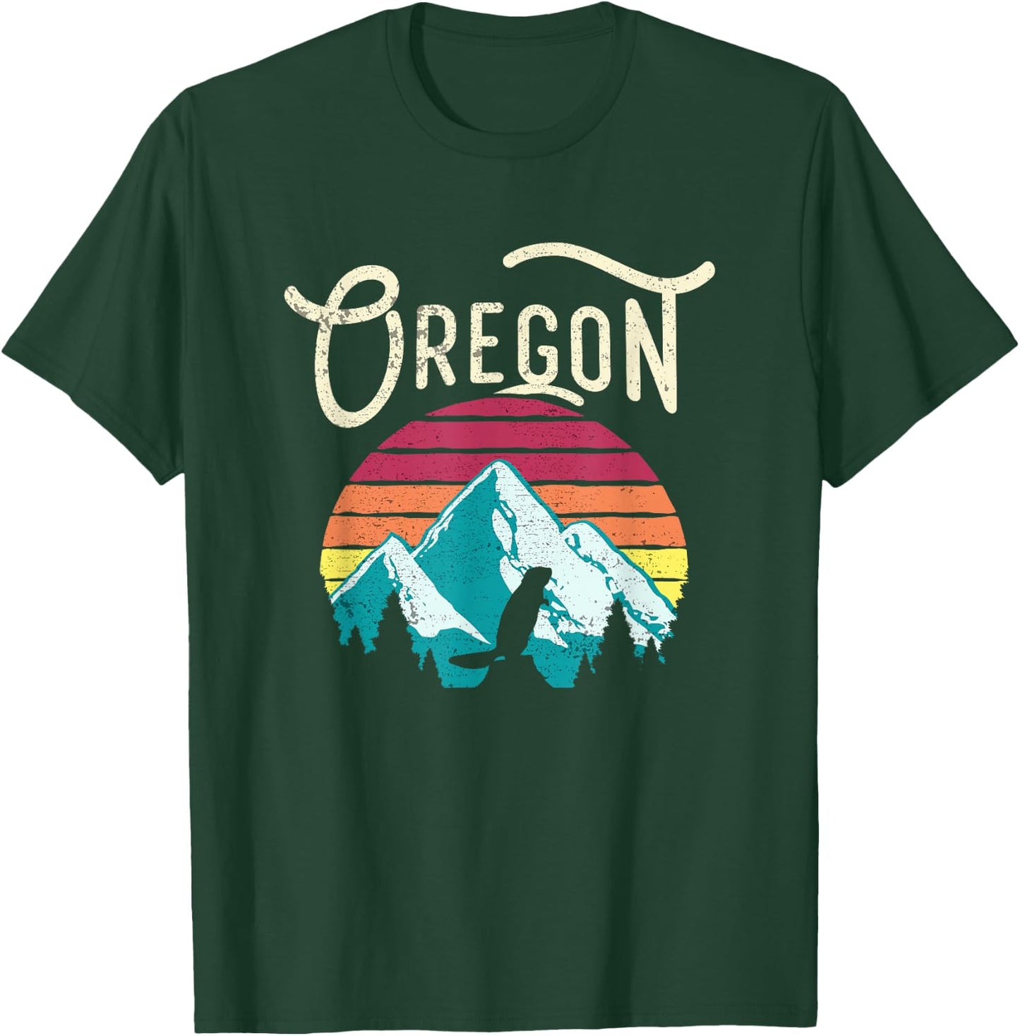 Retro Vintage Oregon OR Mountains Beaver T-Shirt - T-Shirt | Forest