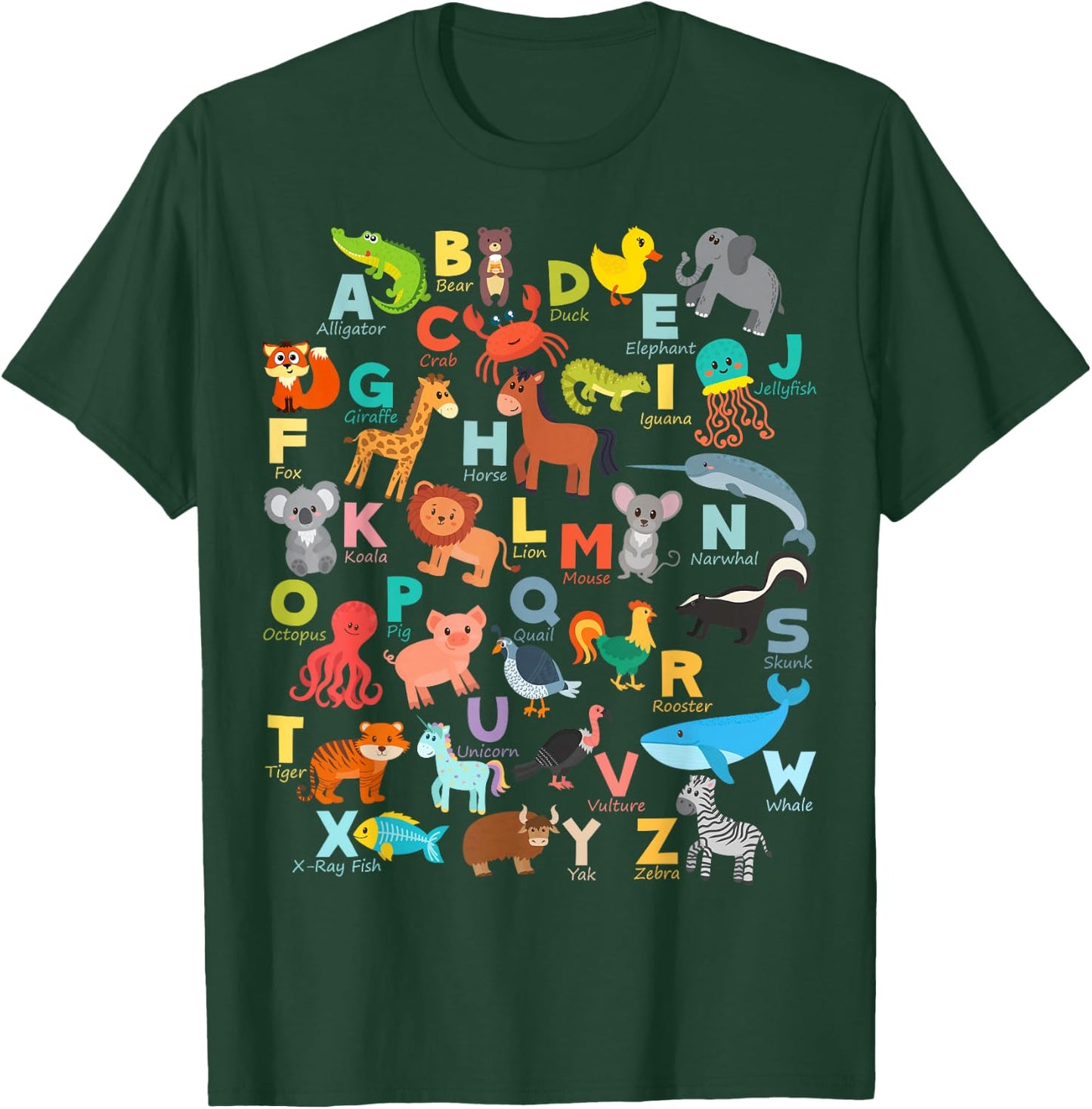 Alphabet Animal ABCs Learning Shirt for Boys, Girls, Adults T-Shirt - T-Shirt | Forest