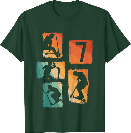 7th Birthday Scooter Driver EScooter 7 Year Old Boys T-Shirt - T-Shirt | Forest