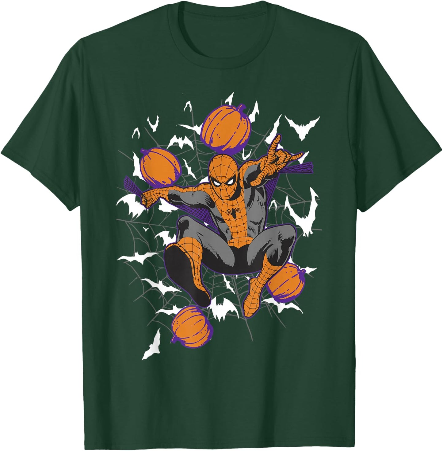 Marvel Spider-Man Web & Pumpkins Halloween T-Shirt - T-Shirt | Forest