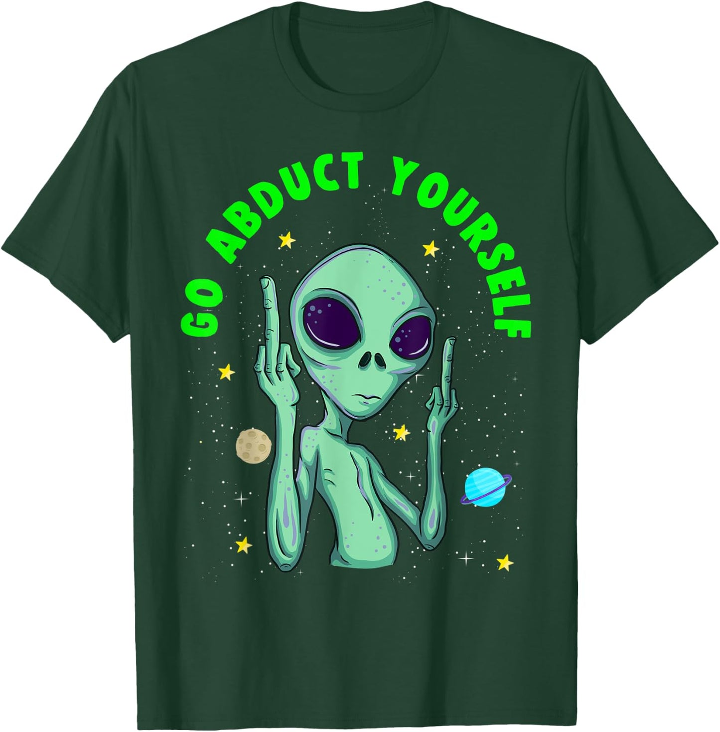 Funny Alien Middle Finger Flipping Double Birds T-Shirt - T-Shirt | Forest
