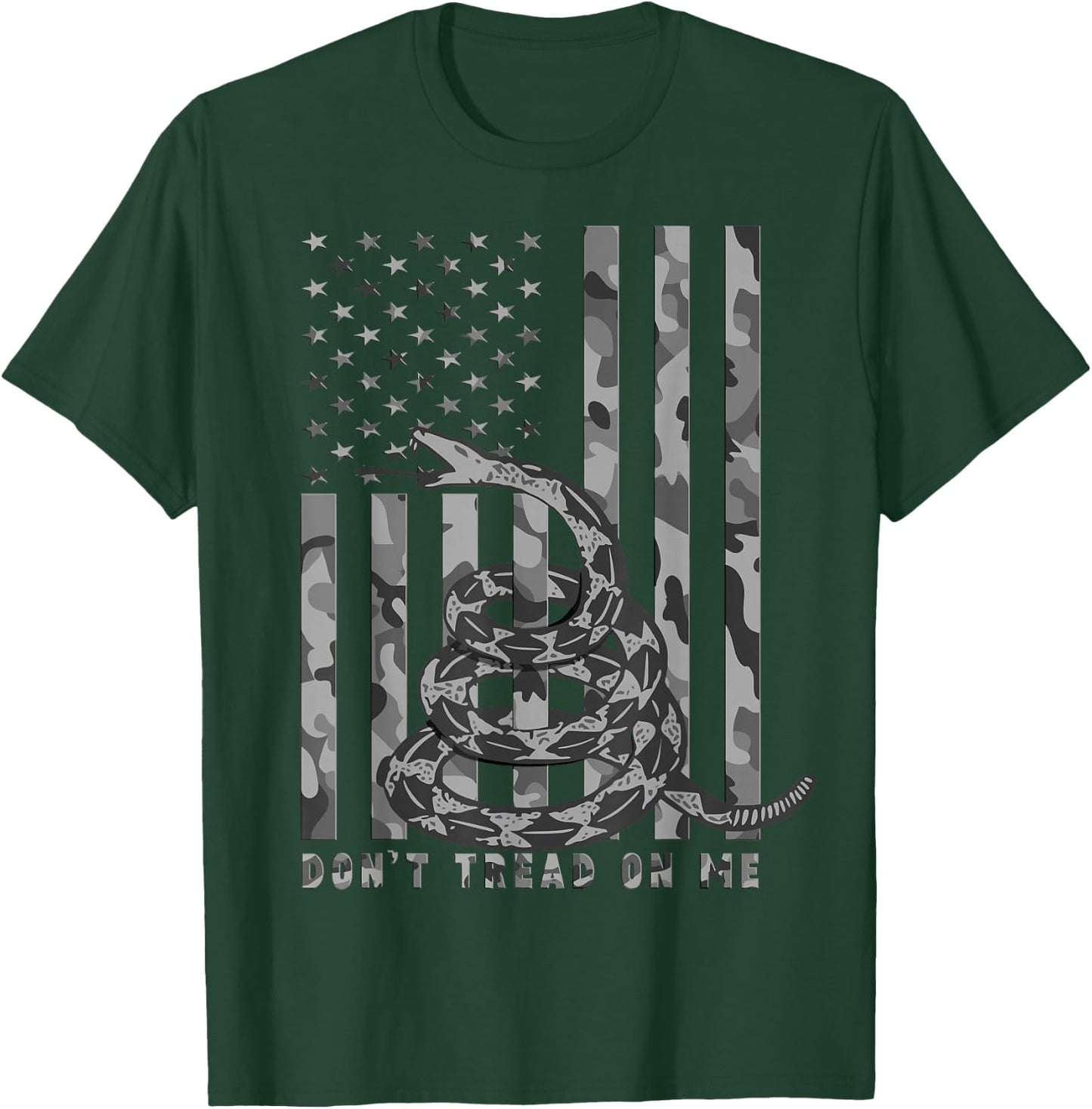 Don't Tread on Me White Camo American Flag Snake T-Shirt - T-Shirt | Forest