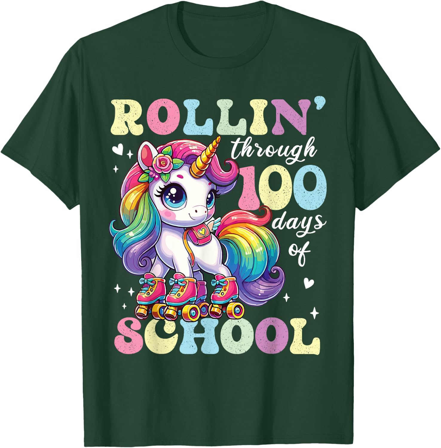 Cute 100 Days of School Girls Unicorn 100th Day School kids T-Shirt - T-Shirt | Forest
