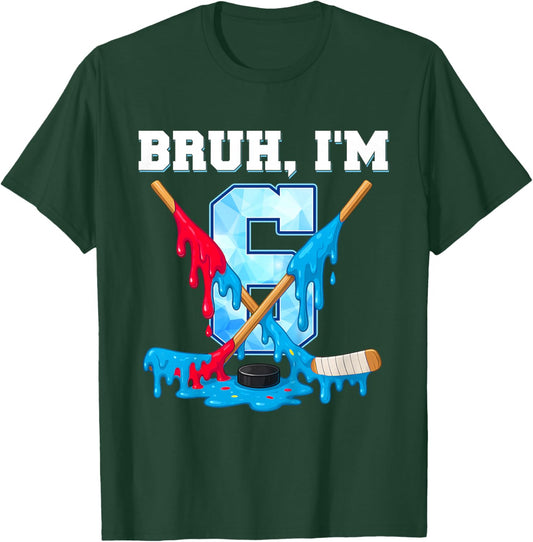 Hockey 6 Years Old Ice Cream Drip Youth 6th Birthday Boys T-Shirt - T-Shirt | Forest
