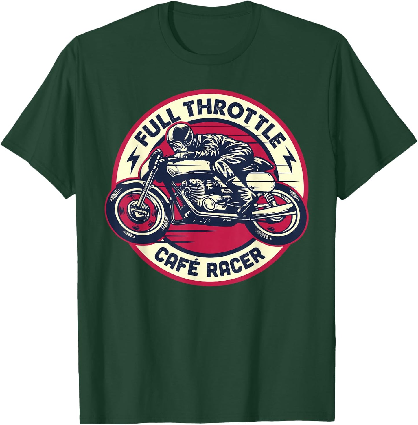 Cafe Racer - Full-Throttle - Vintage Motorcycle T-Shirt - T-Shirt | Forest