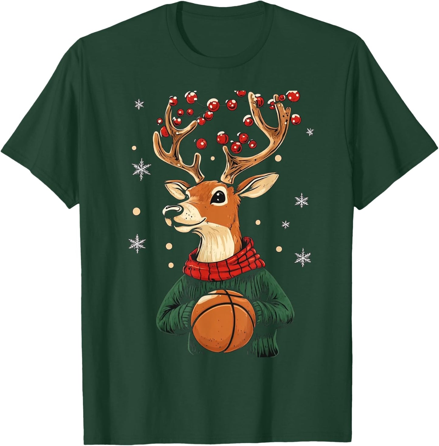 Christmas Pajamas Boys Basketball Reindeer T-Shirt - T-Shirt | Forest