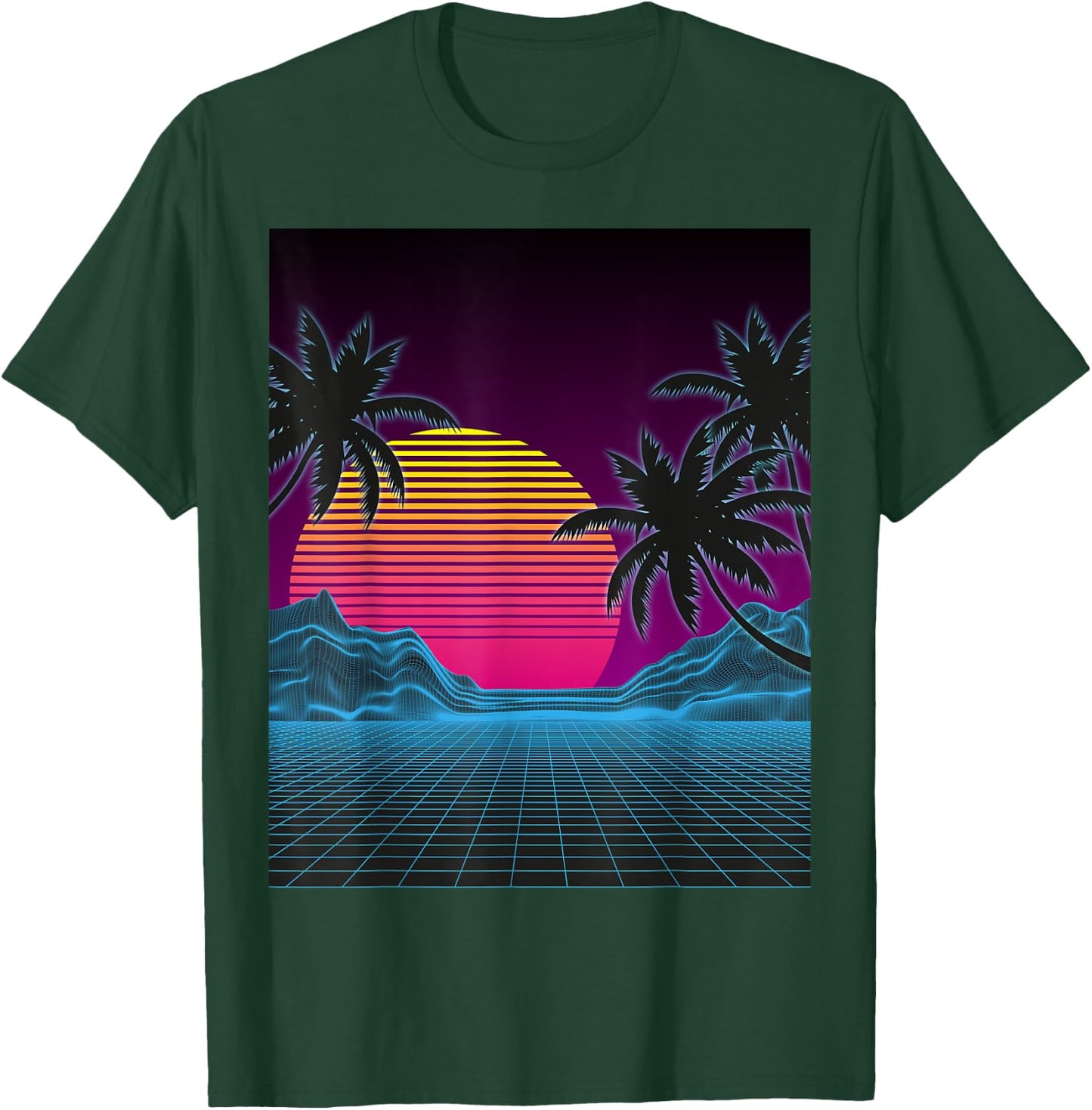 Vaporwave Aesthetic Sunset Mountains Palms Retro T-Shirt - T-Shirt | Forest