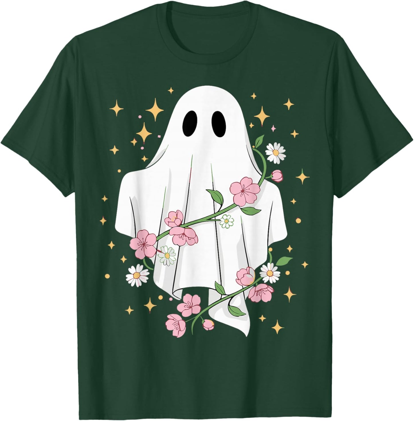 Cute Ghost with Flowers Halloween T-Shirt - T-Shirt | Forest