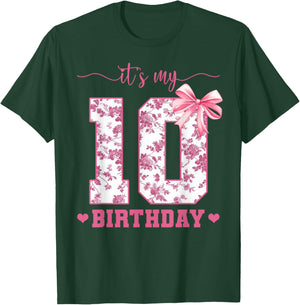 It's My 10th Birthday Girl Pink Coquette Bow 10 Year Old T-Shirt - T-Shirt | Forest