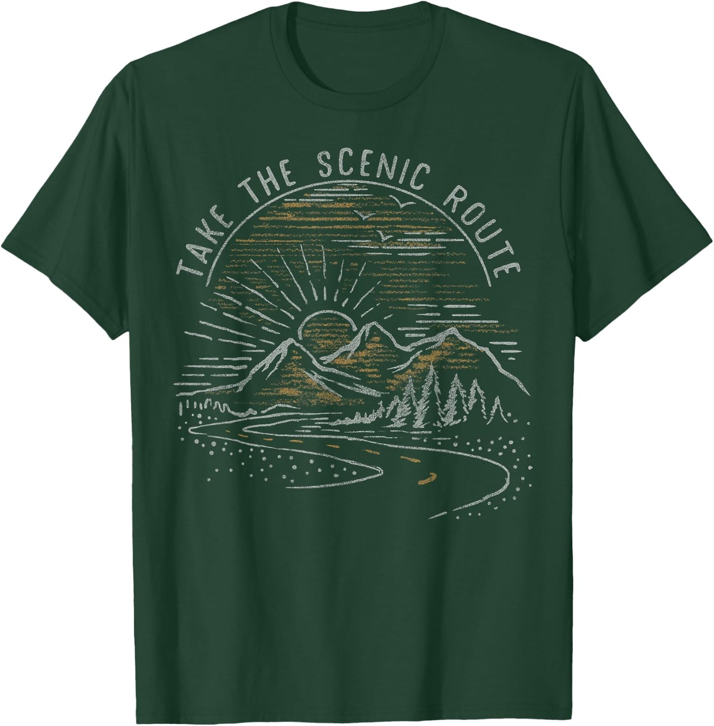Take The Scenic Route Mountain Sunrise Sketch T-Shirt - T-Shirt | Forest