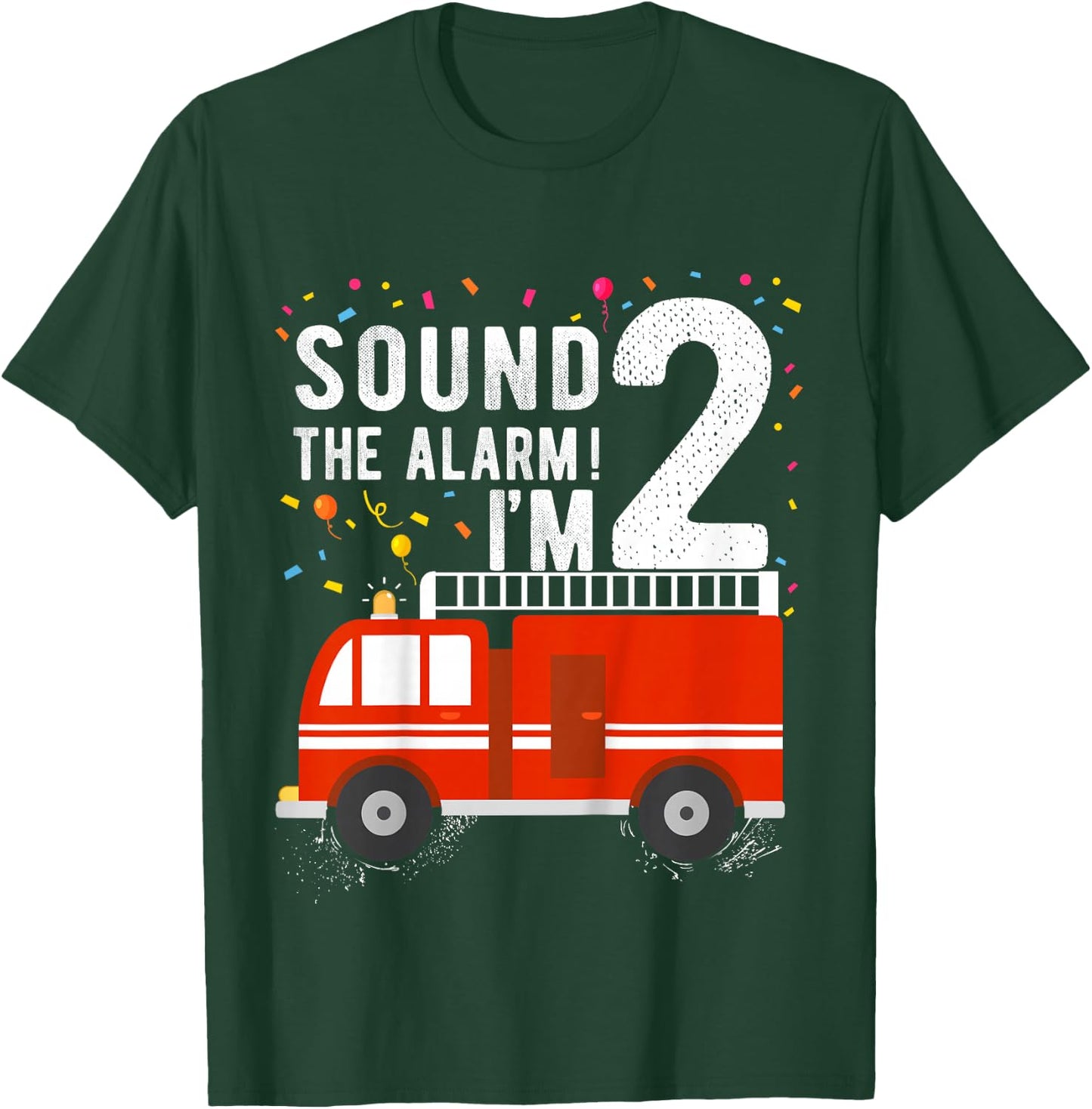 Fire Truck 2nd Birthday Boy 2 Year Old Firefighter T-Shirt - T-Shirt | Forest