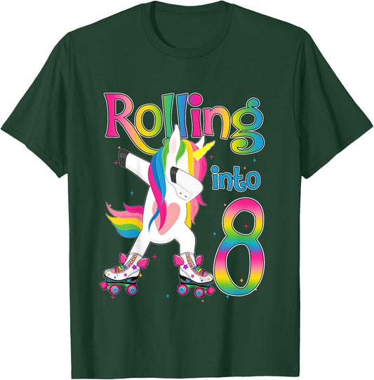 Rolling Into 8 years Let's Roll I'm Turning 8 Roller Skate T-Shirt - T-Shirt | Forest