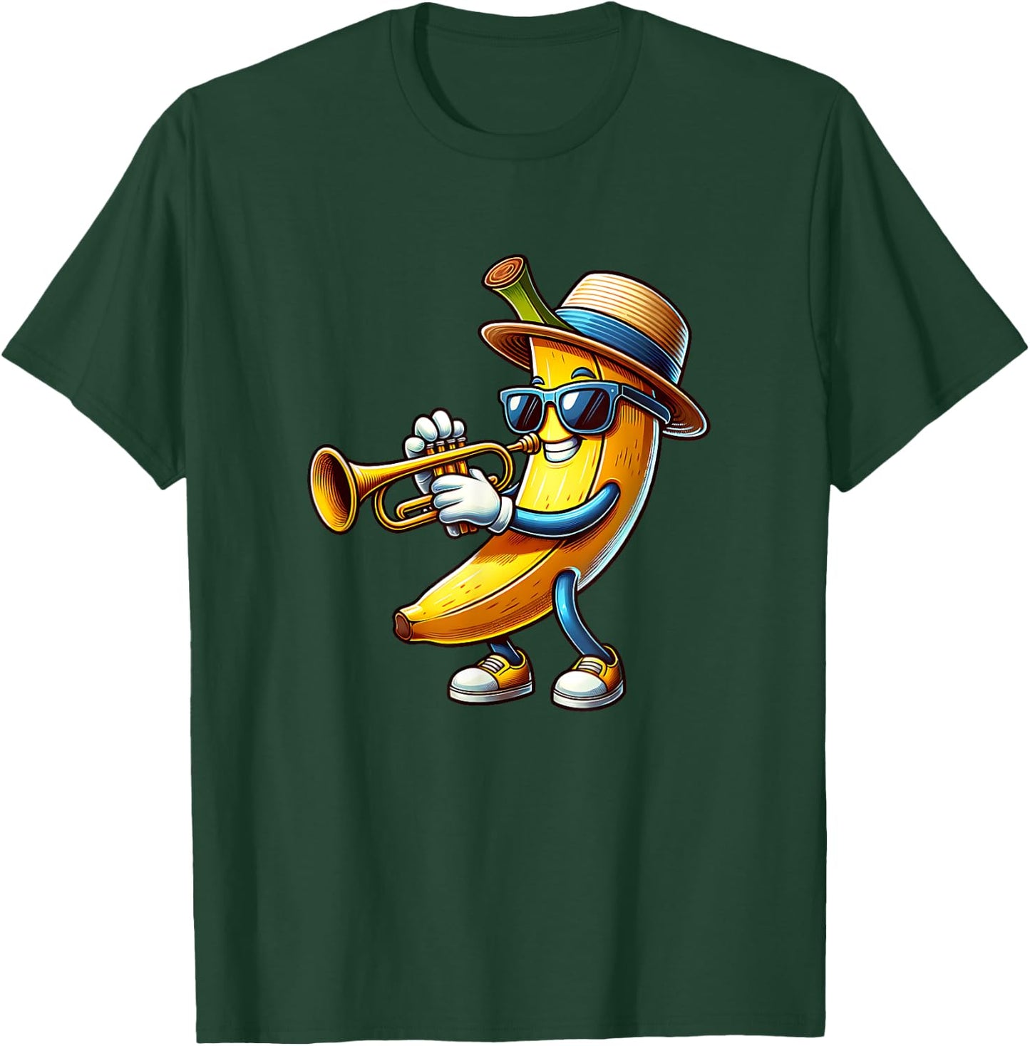 Cool Banana Playing Trumpet Musician Cartoon T-Shirt - T-Shirt | Forest