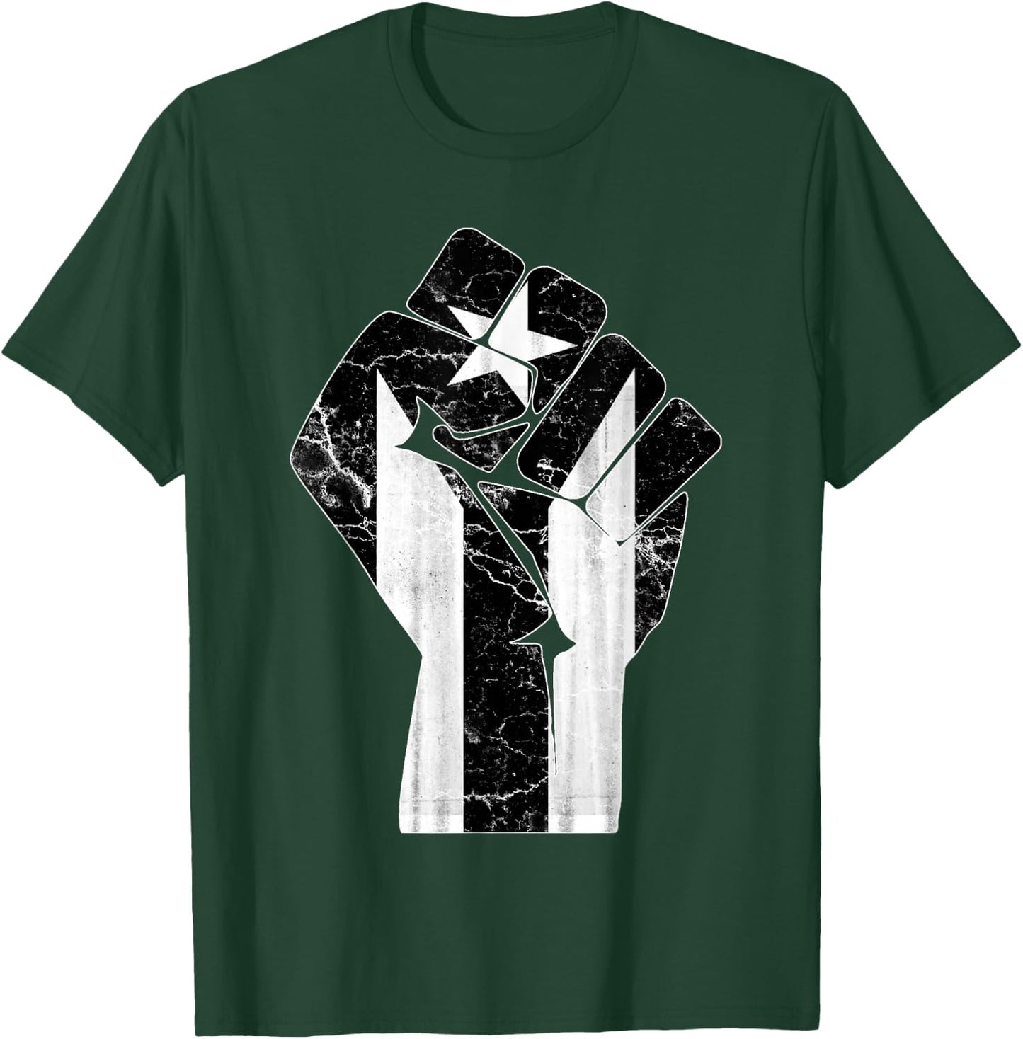 Boricua Strong Puerto Rico Black Flag Fist - -Adults, Small, Black, Short Sleeve, Classic Fit T-Shirt - T-Shirt | Forest