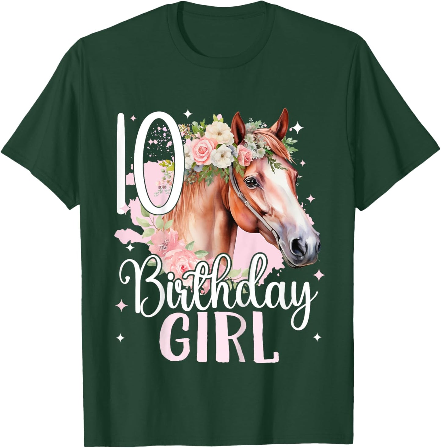 Kids 10th Birthday Horse Girl Riding 10 Years Old Girl Ten Girl T-Shirt - T-Shirt | Forest
