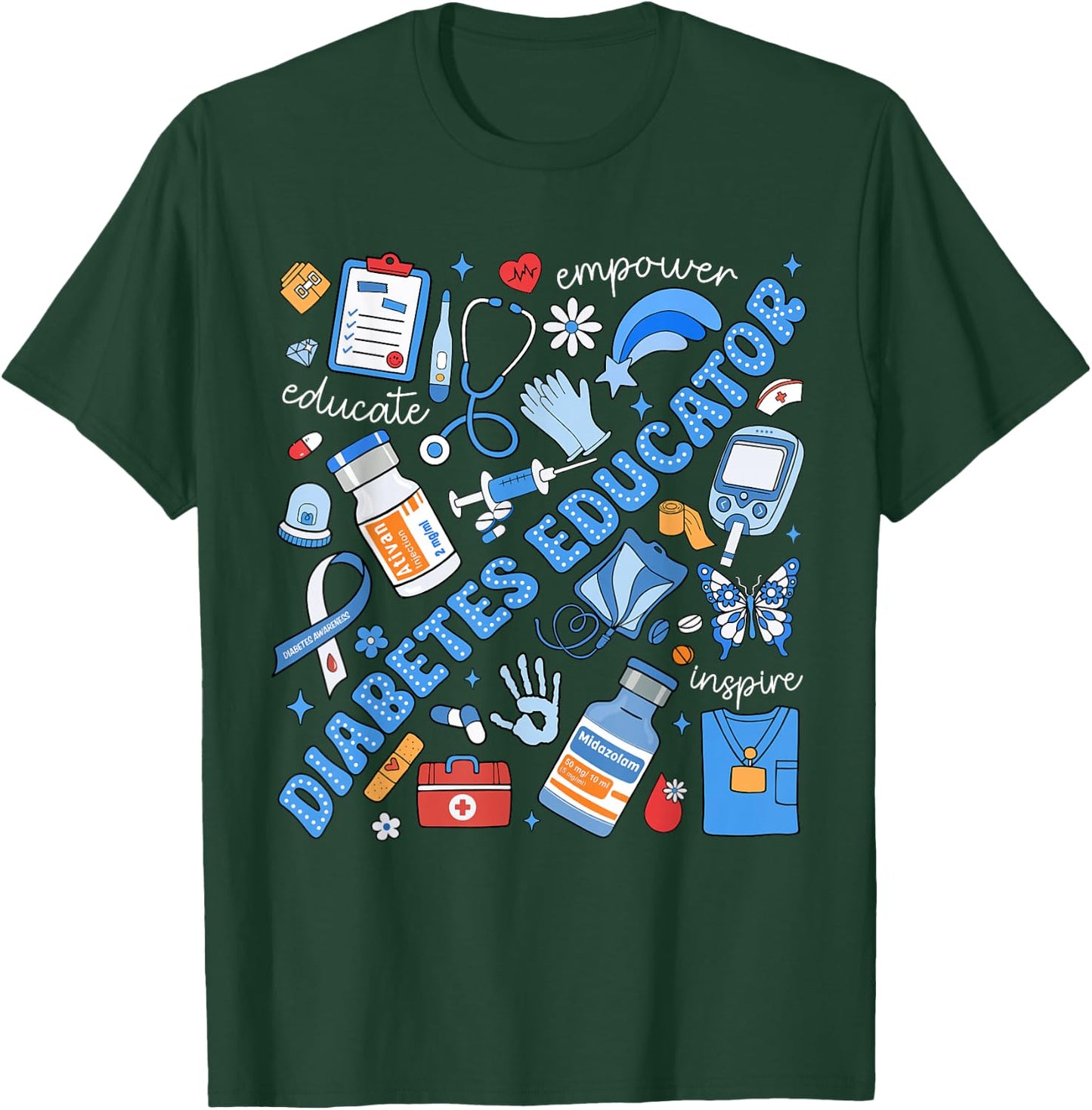 Diabetes Educator Support Diabetes Awareness Blue Ribbon T1D T-Shirt - T-Shirt | Forest