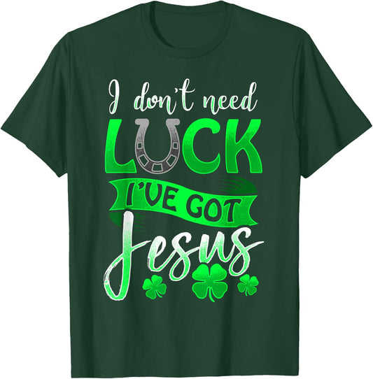 Lucky Irish Holiday by 3C St. Patrick's Day Christian Black Cotton/Polyester , Small, Short Sleeve, Round Neck, Casual, All Seasons, Letter Print, Horse & Jesus Theme T-Shirt - T-Shirt | Forest