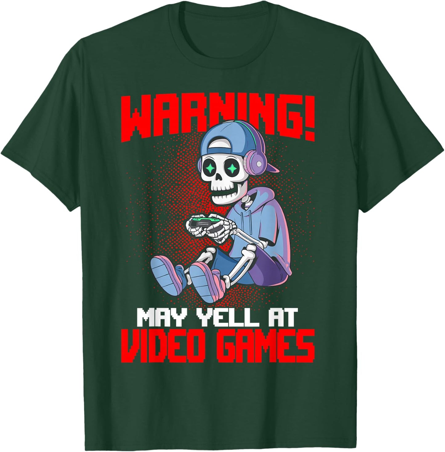 Funny Gaming Warning May Yell At Video Games Gamer Skeleton Gaming Video Games - , Black, Small, Short Sleeve T-Shirt - T-Shirt | Forest