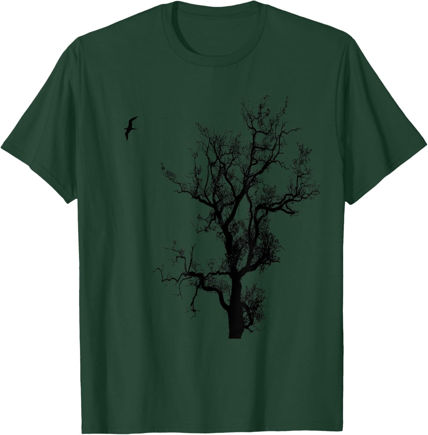 Tree and Bird Nature Black Graphic T-Shirt - T-Shirt | Forest