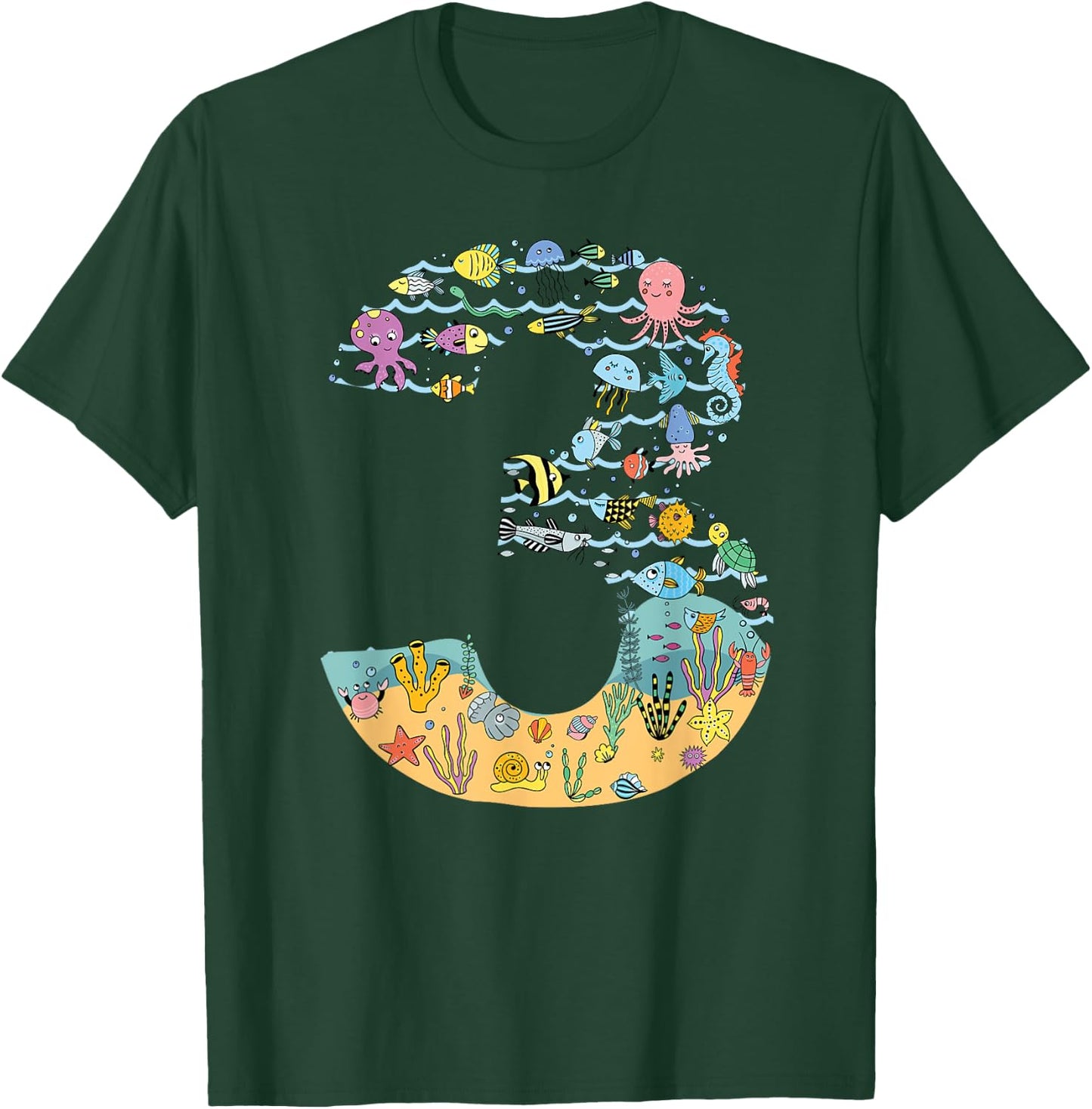 Under The Sea Fish Starfish Third Birthday number 3 T-Shirt - T-Shirt | Forest