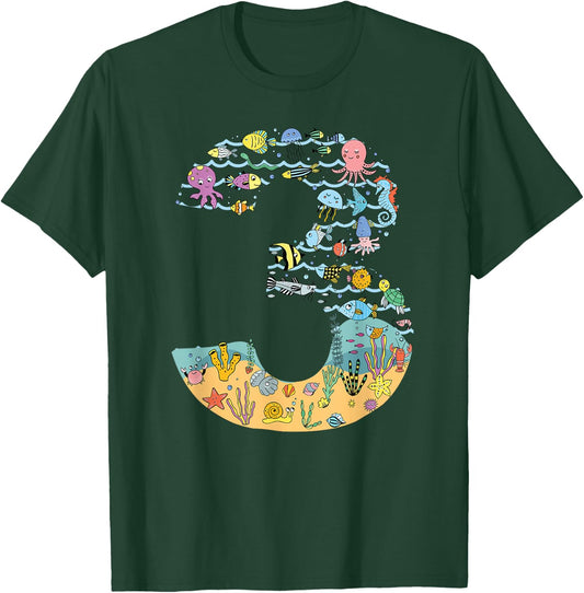 Under The Sea Fish Starfish Third Birthday number 3 T-Shirt - T-Shirt | Forest
