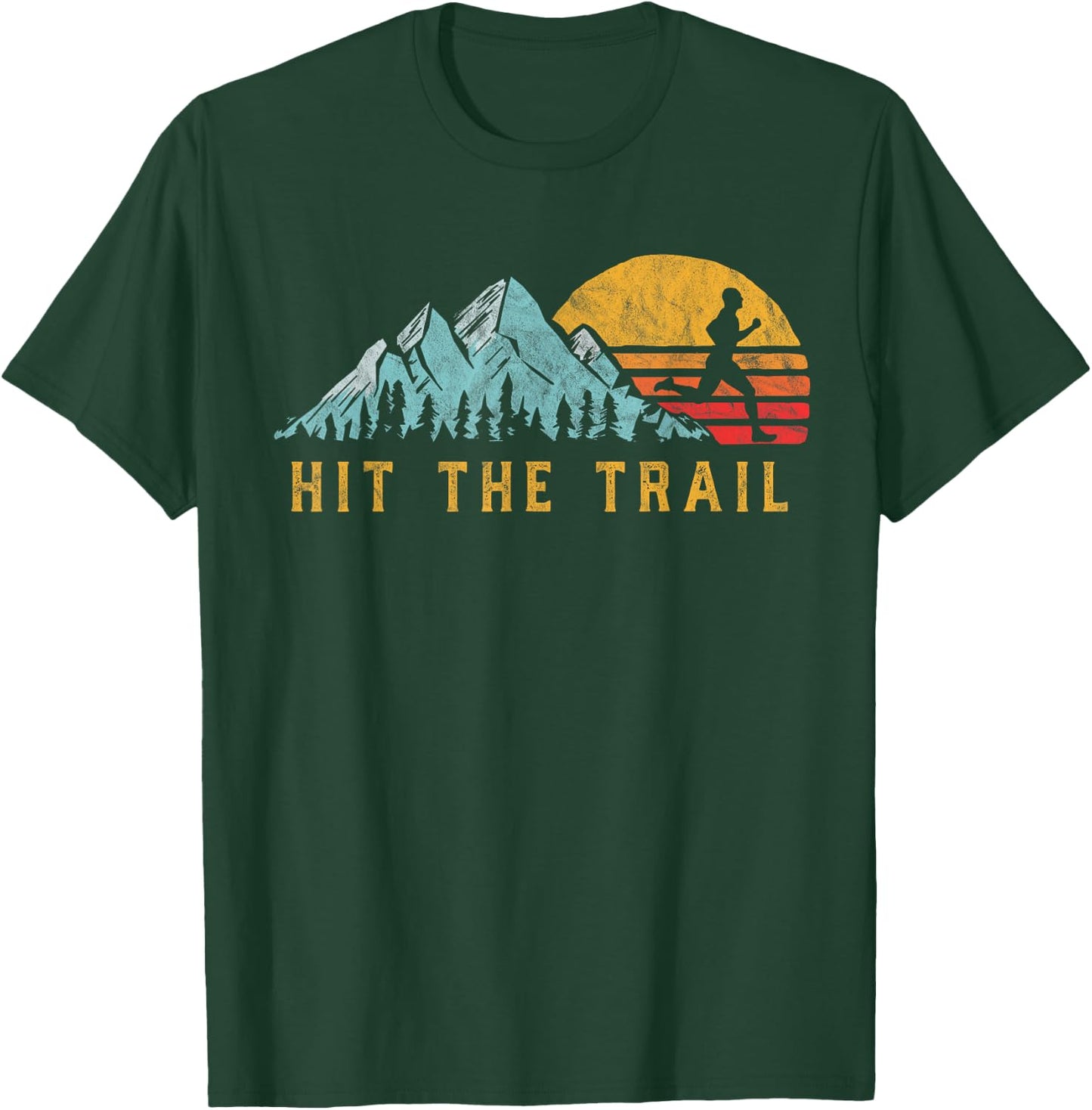 Hit The Trail, Runner Retro Style Vintage Running Graphic T-Shirt - T-Shirt | Forest