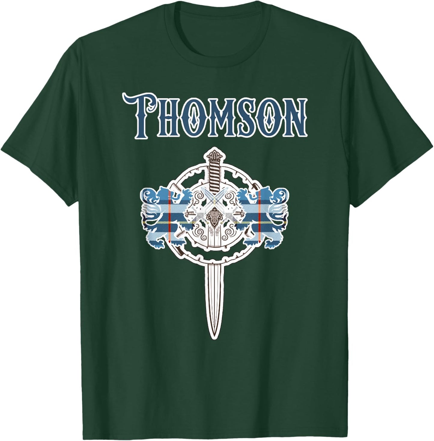 Thomson Scottish Clan Family Name Tartan Lion Sword T-Shirt - T-Shirt | Forest