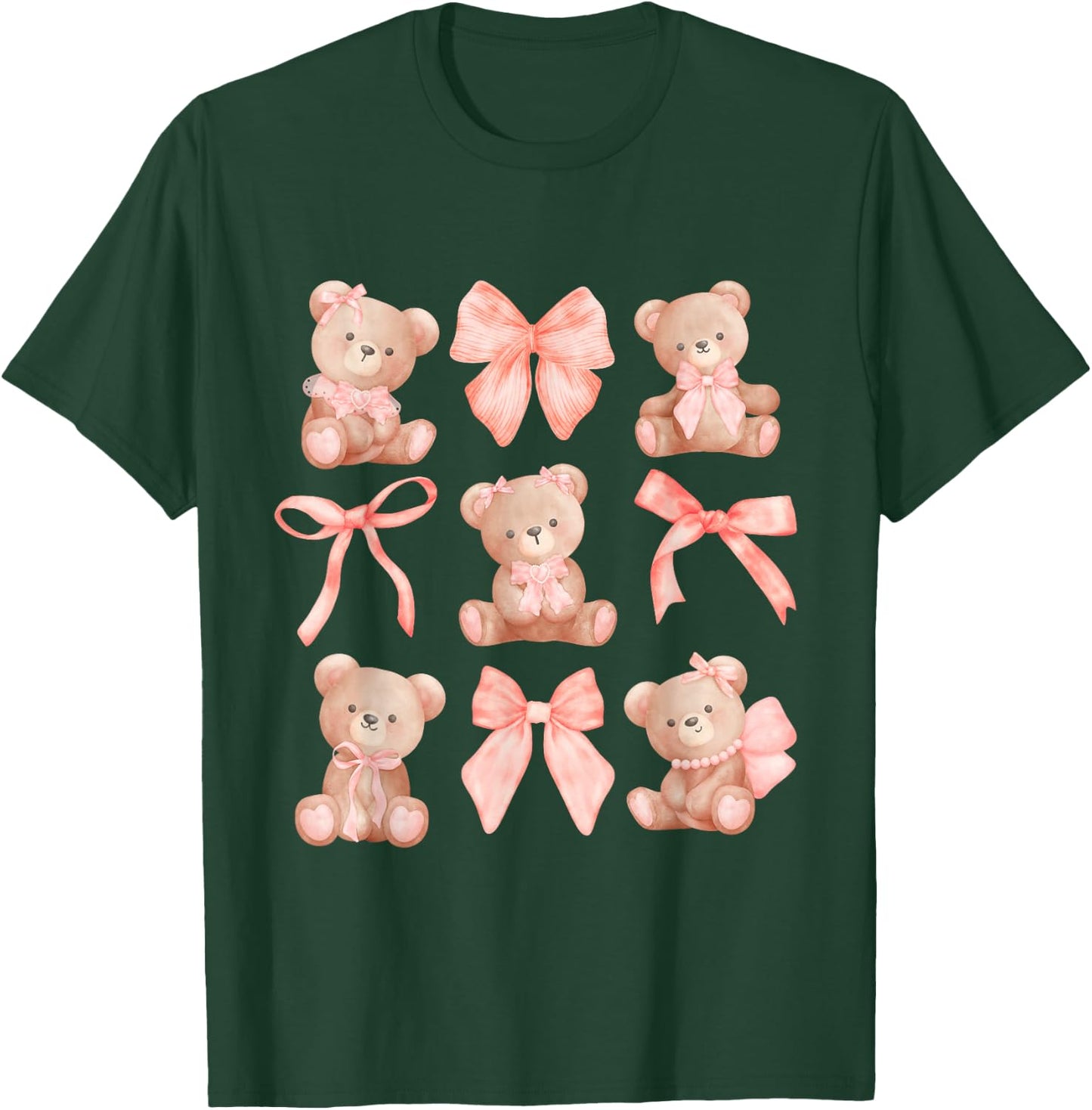 Coquette Teddy Bears Pink Bow Cute Women Girl Birthday T-Shirt - T-Shirt | Forest