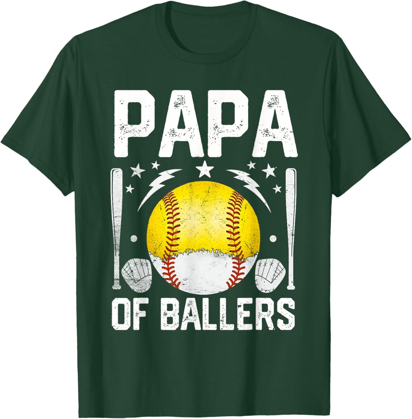 Papa of Ballers Fathers Day Funny Baseball Softball Men T-Shirt - T-Shirt | Forest