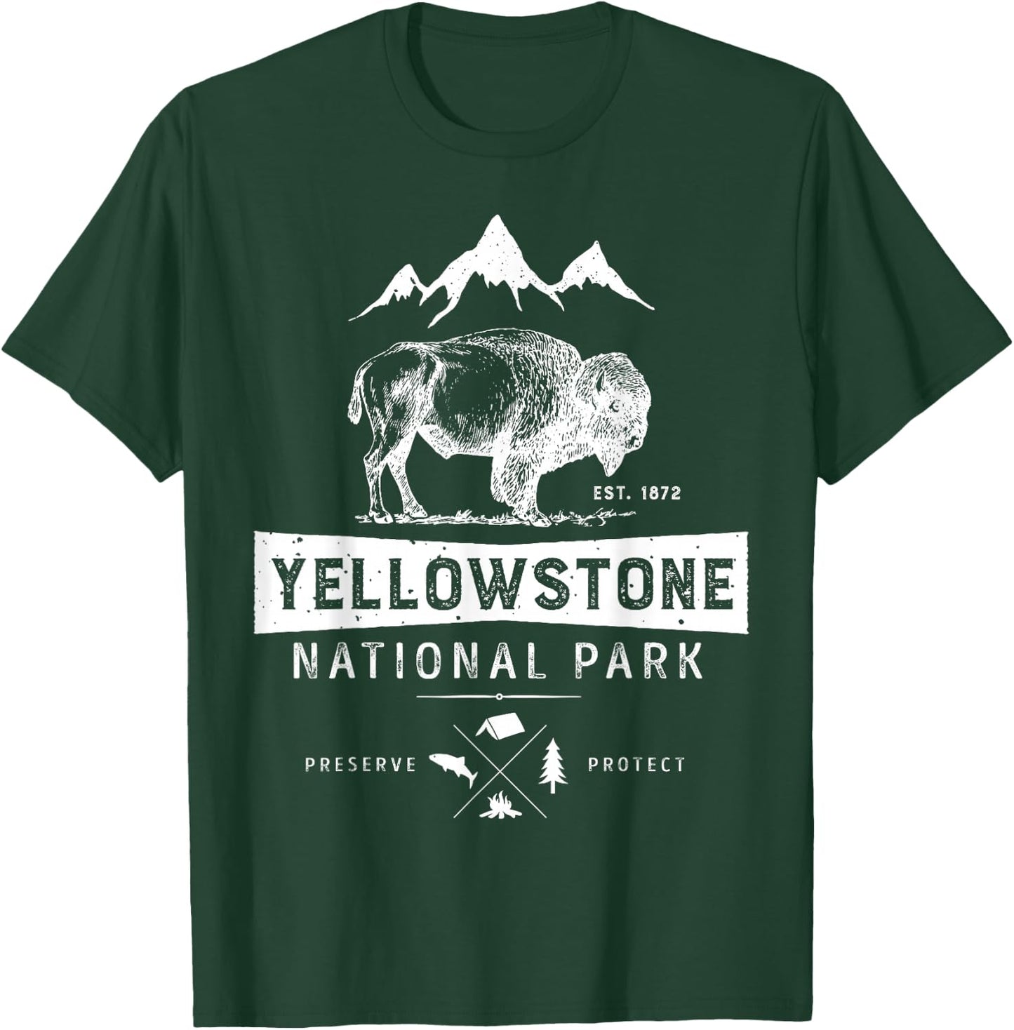 Yellowstone National Park T Shirt US Bison Buffalo Vintage T-Shirt - T-Shirt | Forest
