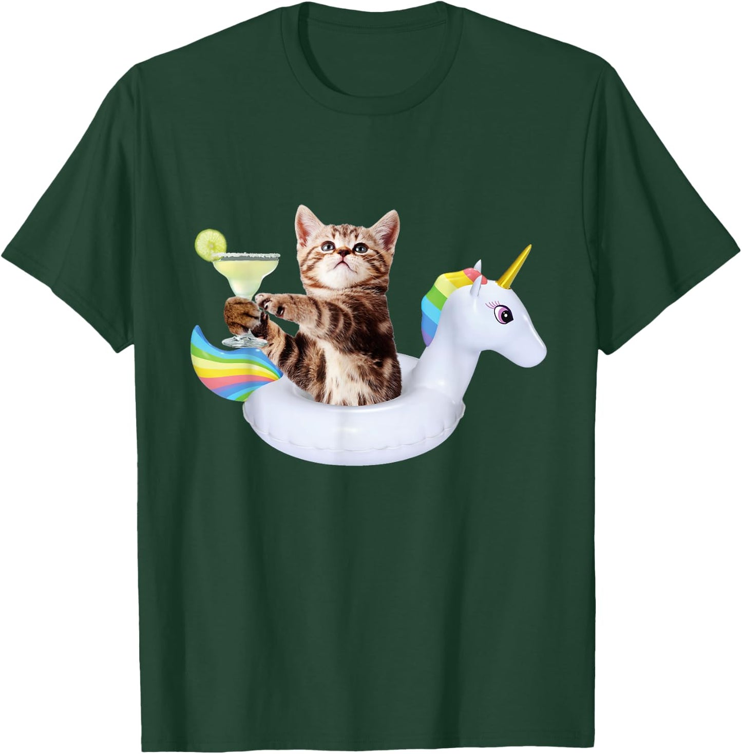 Summer Kitty With Margarita & Unicorn Float Funny Cat Shirt T-Shirt - T-Shirt | Forest