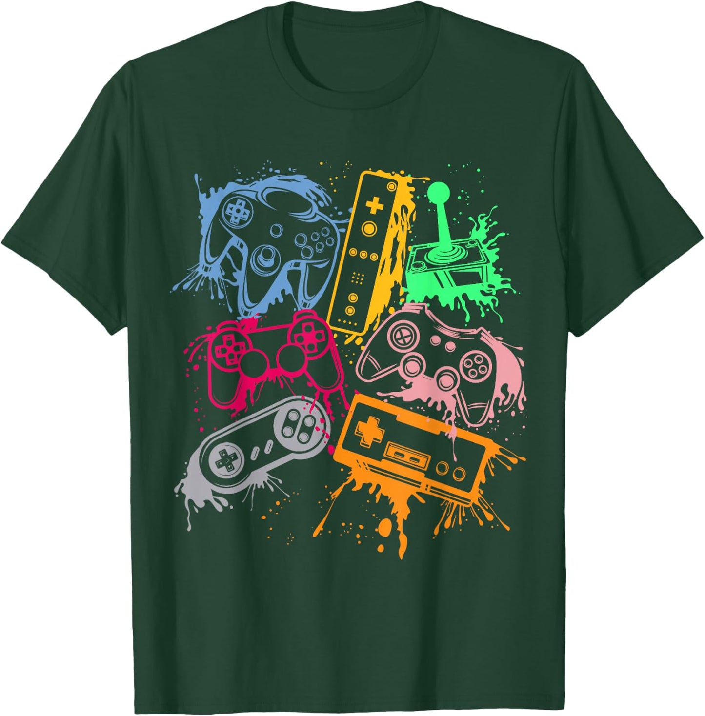 Video Game Console Controllers Retro 80's 90's Arcade Gamer T-Shirt - T-Shirt | Forest