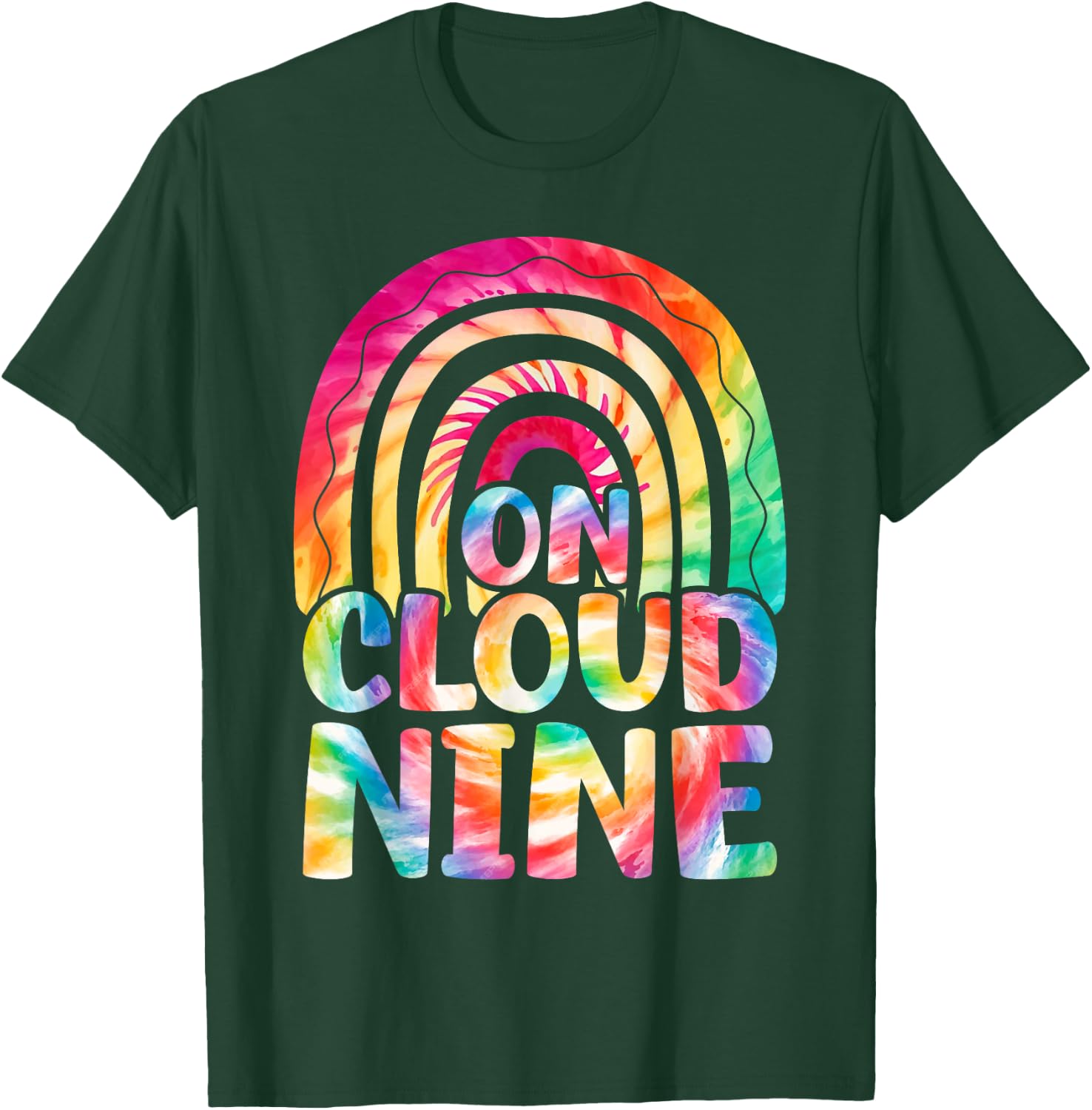 Retro On Cloud Nine Tie Dye Happy 9th Birthday 9 Years Old T-Shirt - T-Shirt | Forest