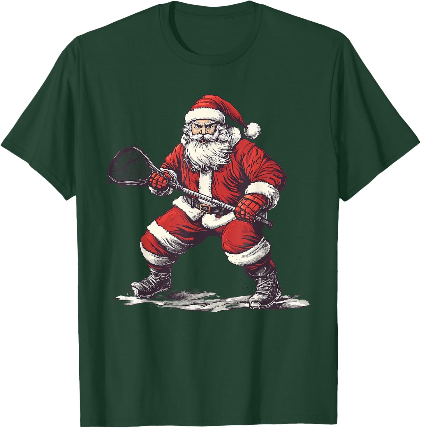 Santa Playing Lacrosse Funny Lax Lacrosse Player Christmas T-Shirt - T-Shirt | Forest