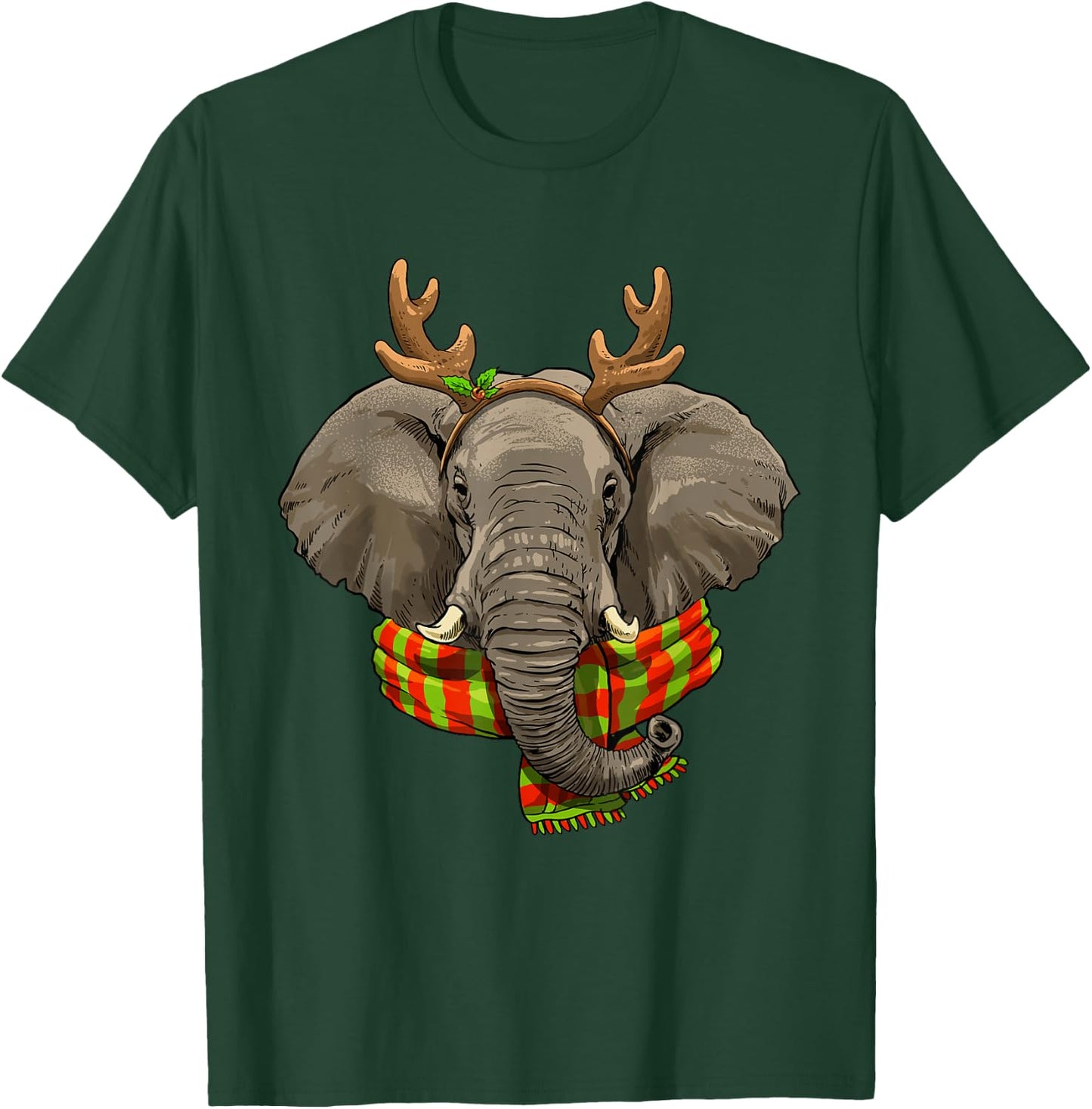 Elephant Christmas Reindeer Antlers Xmas T-Shirt - T-Shirt | Forest