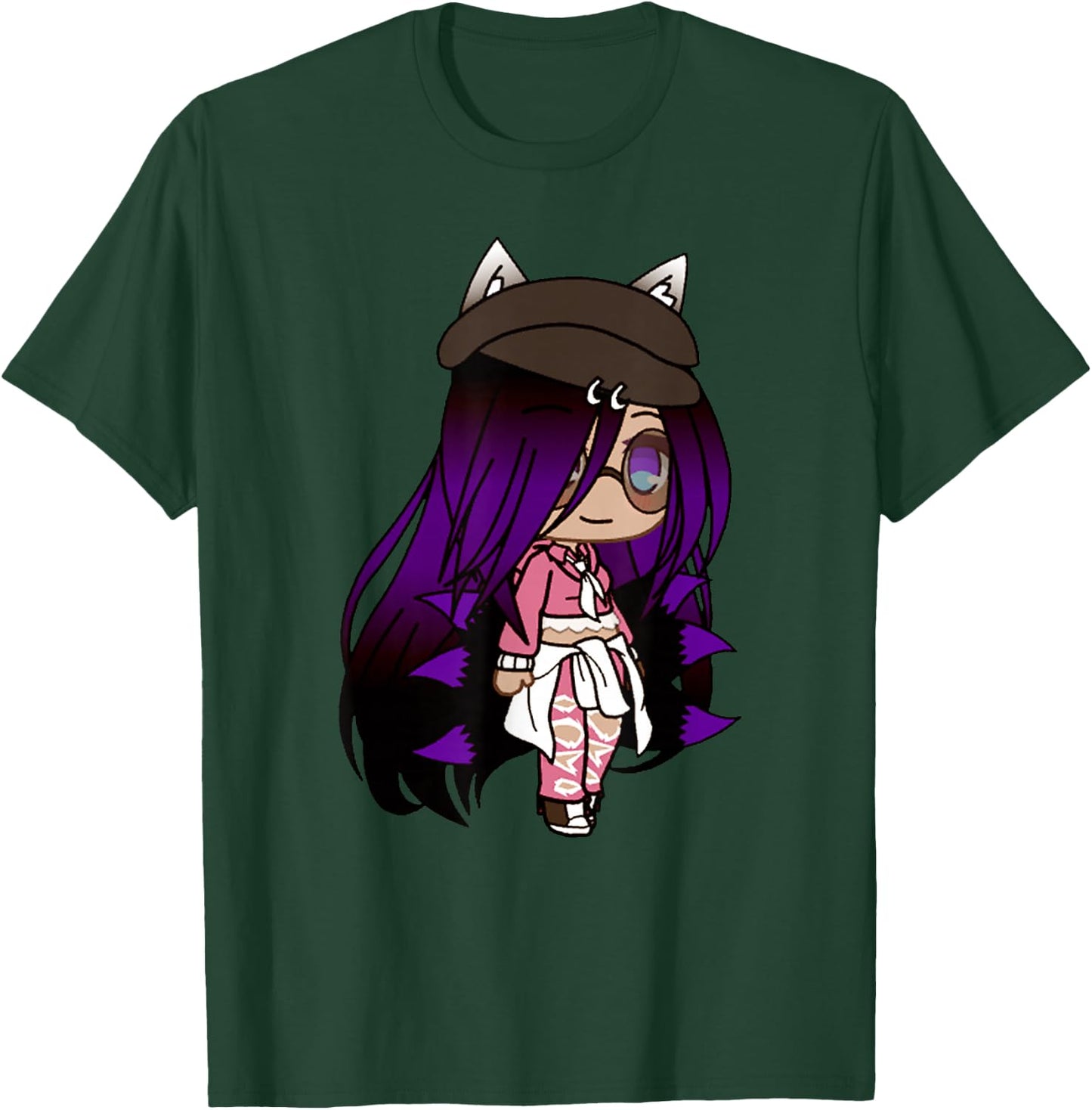 Cute Chibi Style Kawaii Anime Girl with Fox Ears and Tails T-Shirt - T-Shirt | Forest