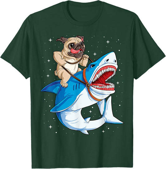 Pug Shark T shirt Boys Girls Kids Space Galaxy Jawsome Gifts T-Shirt - T-Shirt | Forest