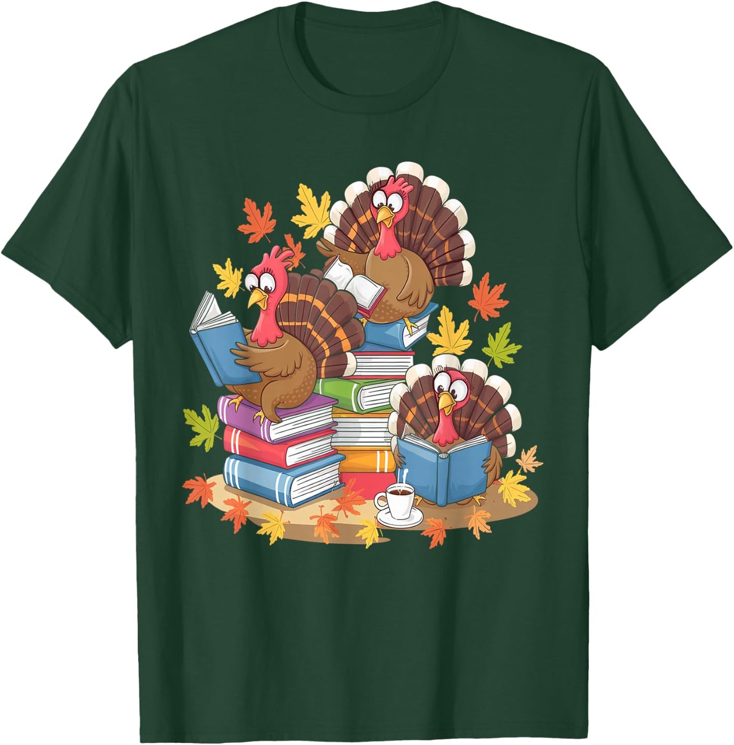 Turkey Reading Books Fall Season Thanksgiving Teacher Book T-Shirt - T-Shirt | Forest