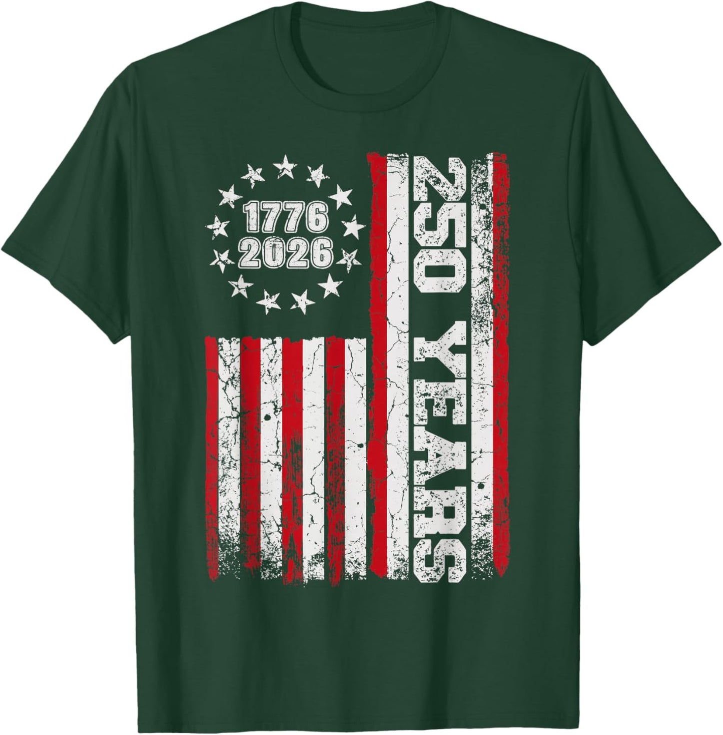 250 Years Vintage USA Flag 4th of July 2026 Men Women & Kids T-Shirt - T-Shirt | Forest