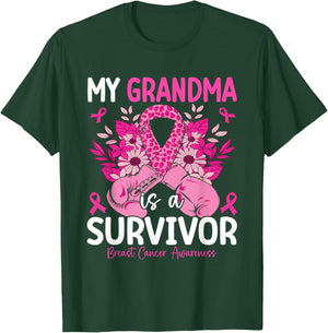 My Grandma Is A Survivor Breast Cancer Awareness Pink T-Shirt - T-Shirt | Forest