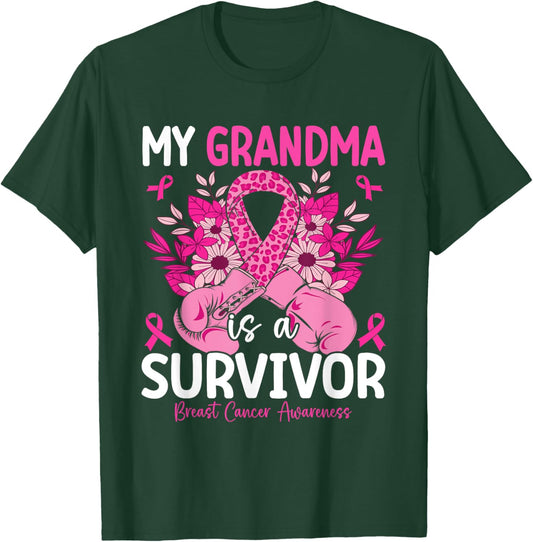My Grandma Is A Survivor Breast Cancer Awareness Pink T-Shirt - T-Shirt | Forest