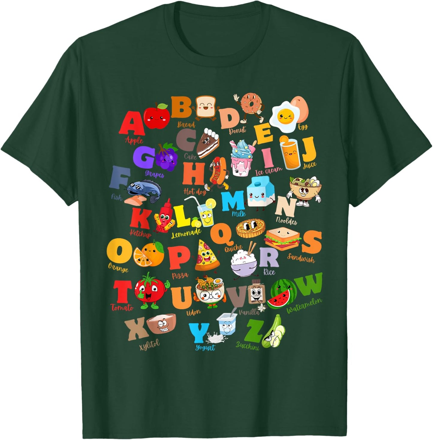 Funny Fruit And Foodie Alphabet ABCs Kindergarten Teacher T-Shirt - T-Shirt | Forest