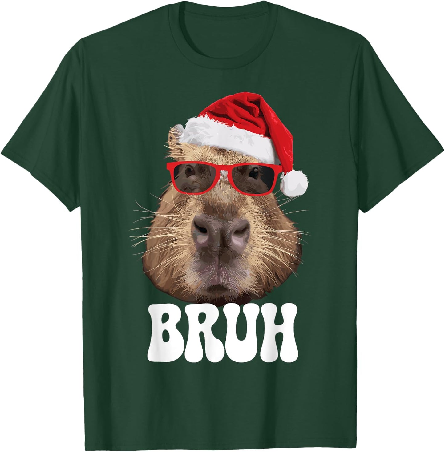 Bruh Capybara Funny Santa Hat Christmas Season Capybara T-Shirt - T-Shirt | Forest