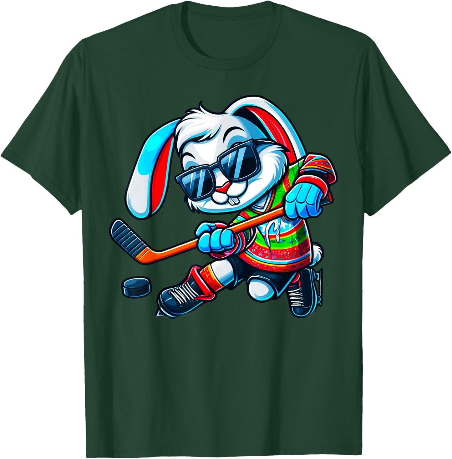 Easter Bunny Hockey Player Rabbit Egg Men Women Boys Kids T-Shirt - T-Shirt | Forest