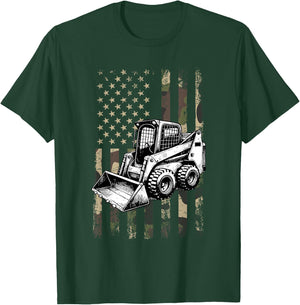 Skid Steer, American Flag Construction Skid Steer T-Shirt - T-Shirt | Forest